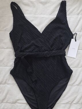 Onia Black Textured Wrap One-Piece